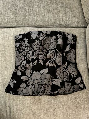 White House Black Market Black Strapless Floral Brocade Bustier Top